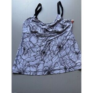 Sleep tank top Black White Floral Cowl Neck Tank small fresh feel nwt A10